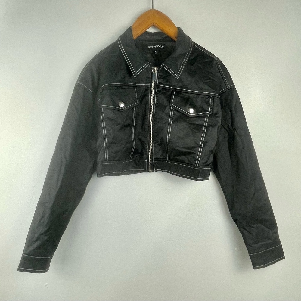 Poster Girl x Dolls Kill Cropped Vegan Leather Jacket Black Trucker Size XS